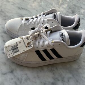 New Adidas Classic White with Black Stripes Shoes Cloudform Comfort